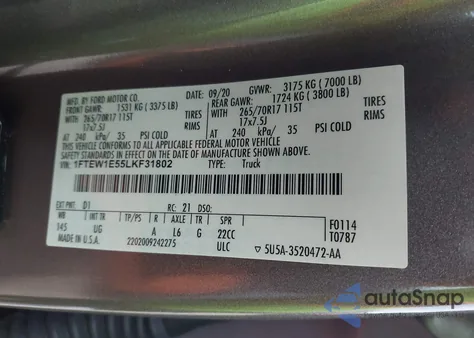 2020 Ford F-150 Xlt from USA, damaged, VIN 1FTEW1E55LKF31802